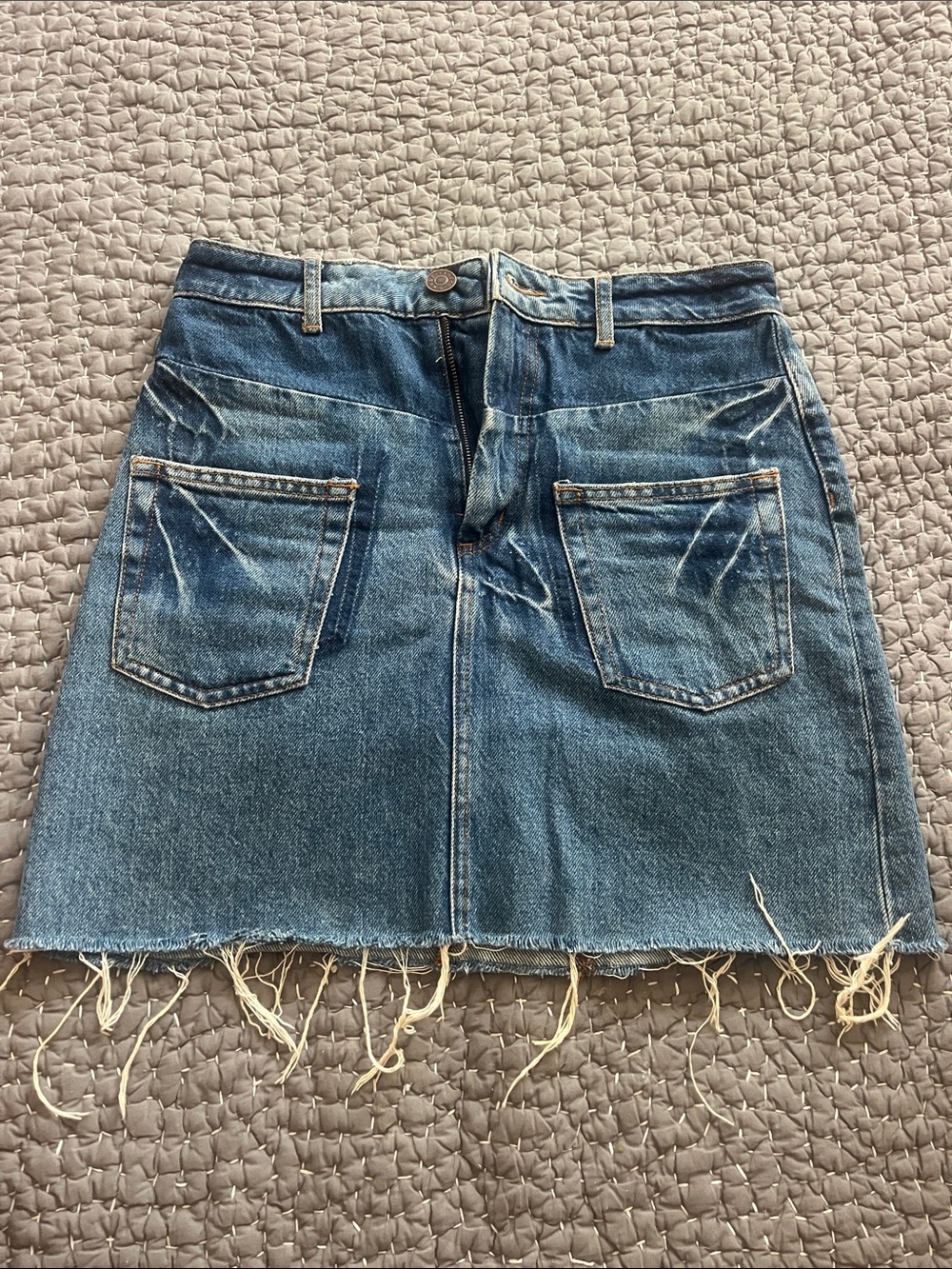 Sandro Blue Denim Mini Skirt with Frayed Hem